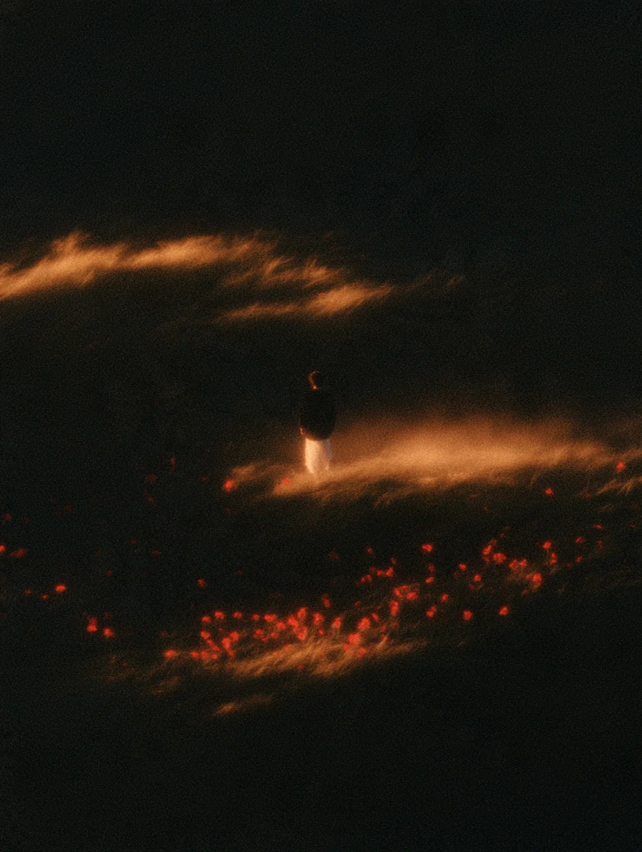 Cinematic atmospheric landscape figure prompt
