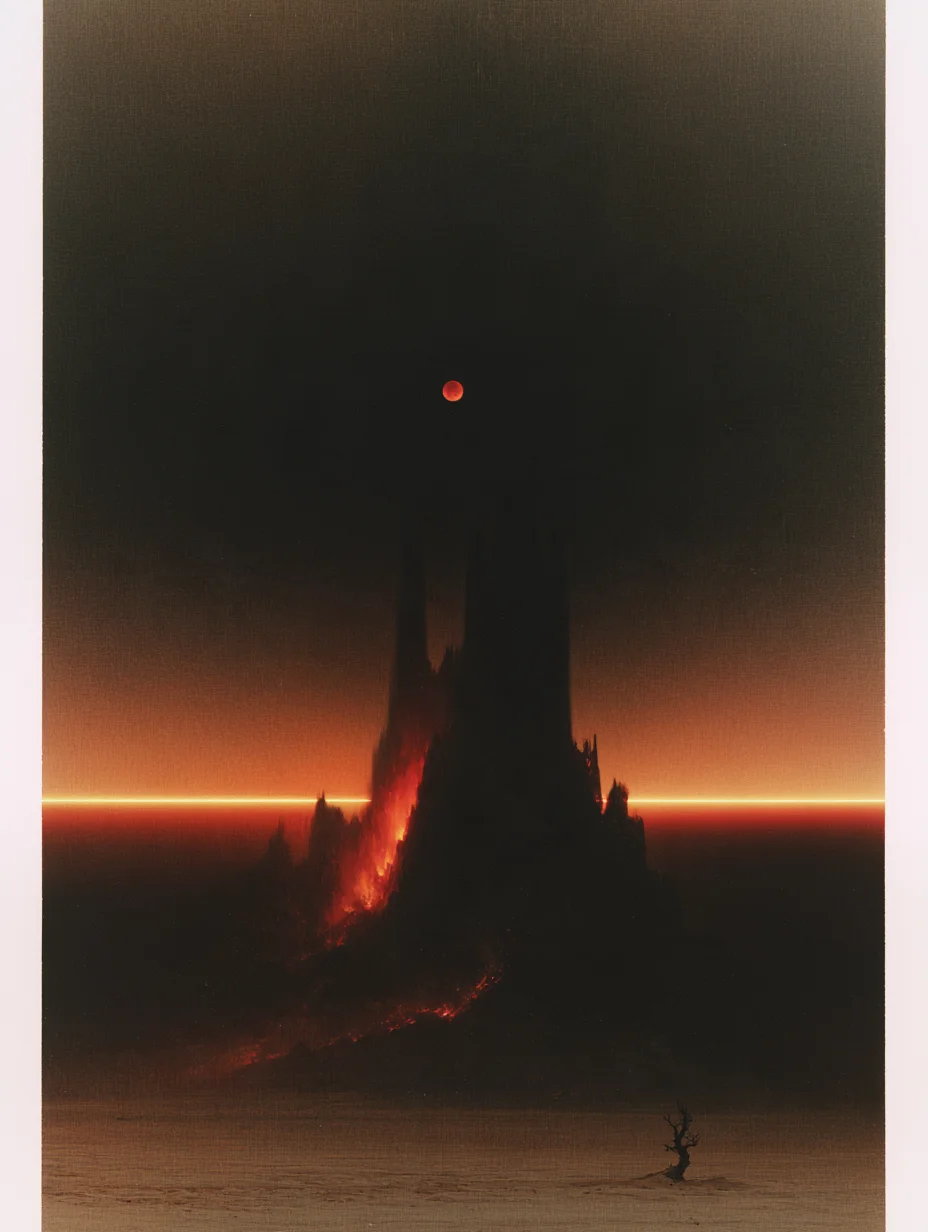 Dystopian dark fantasy landscape prompt