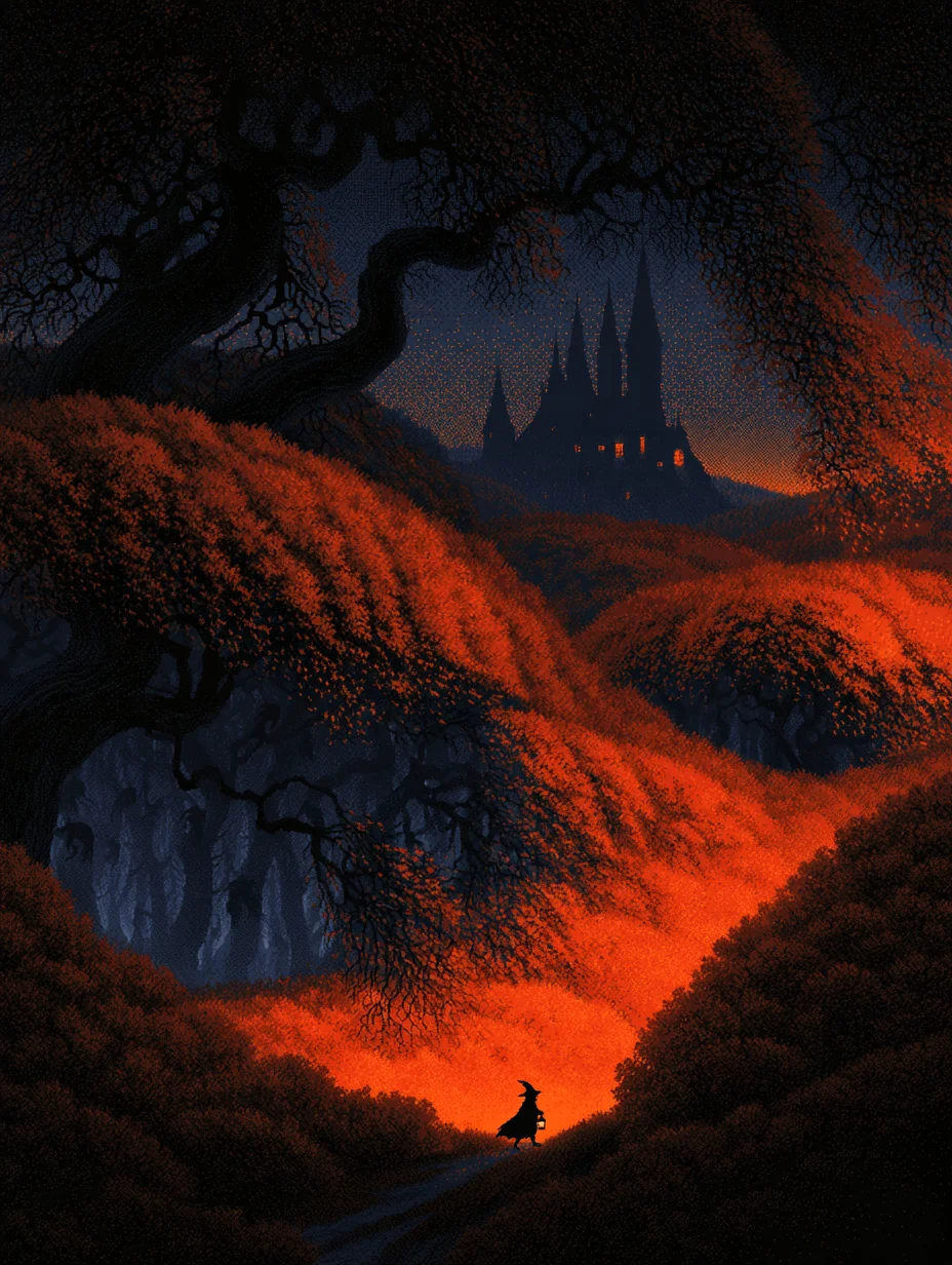 Dark fantasy pixel art forest prompt