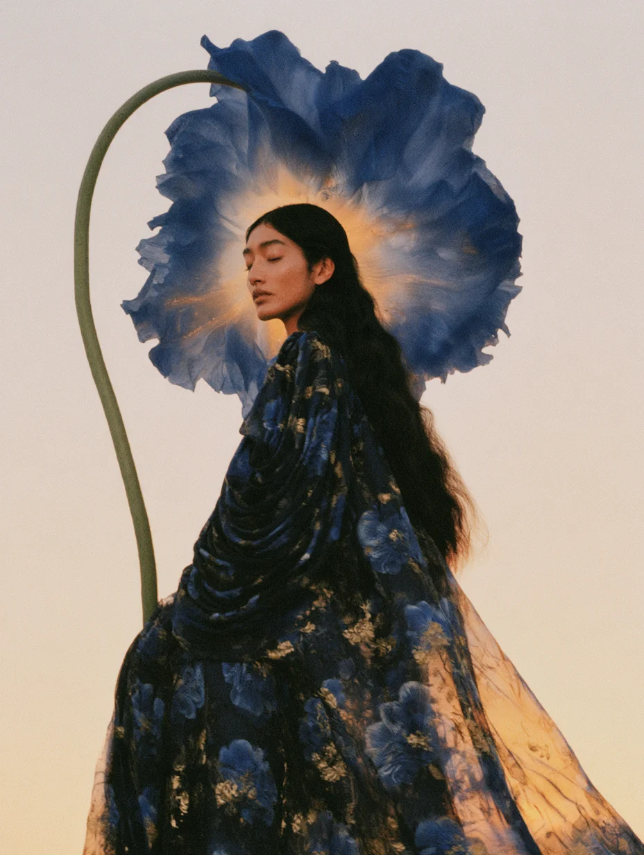 Surreal botanical portrait fashion prompt