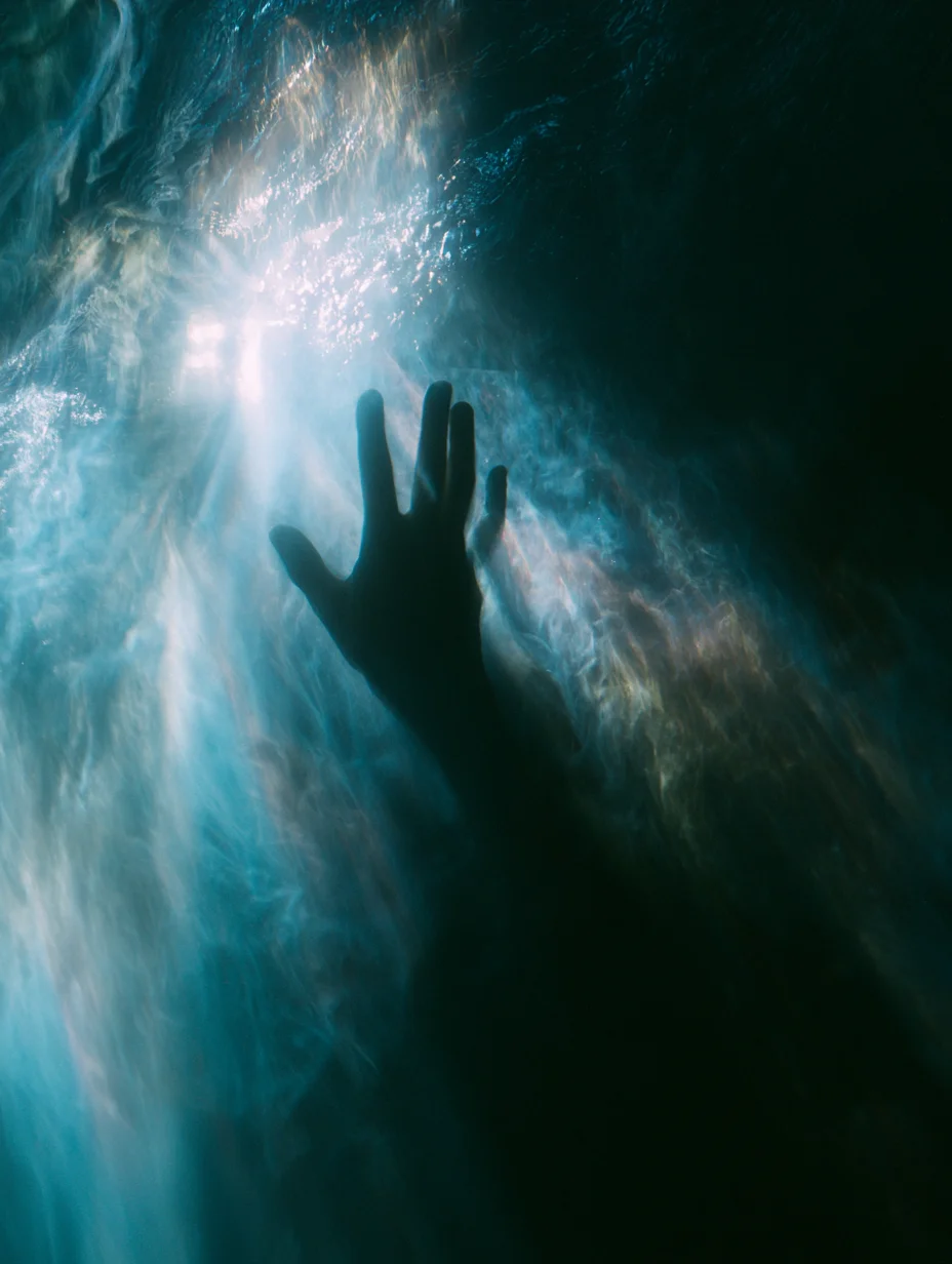 Ethereal underwater reaching light prompt