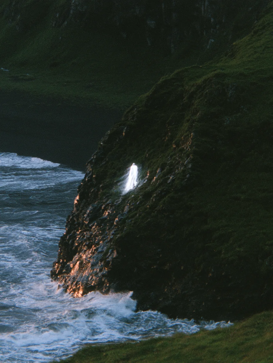 Moody coastal cliffs landscape prompt