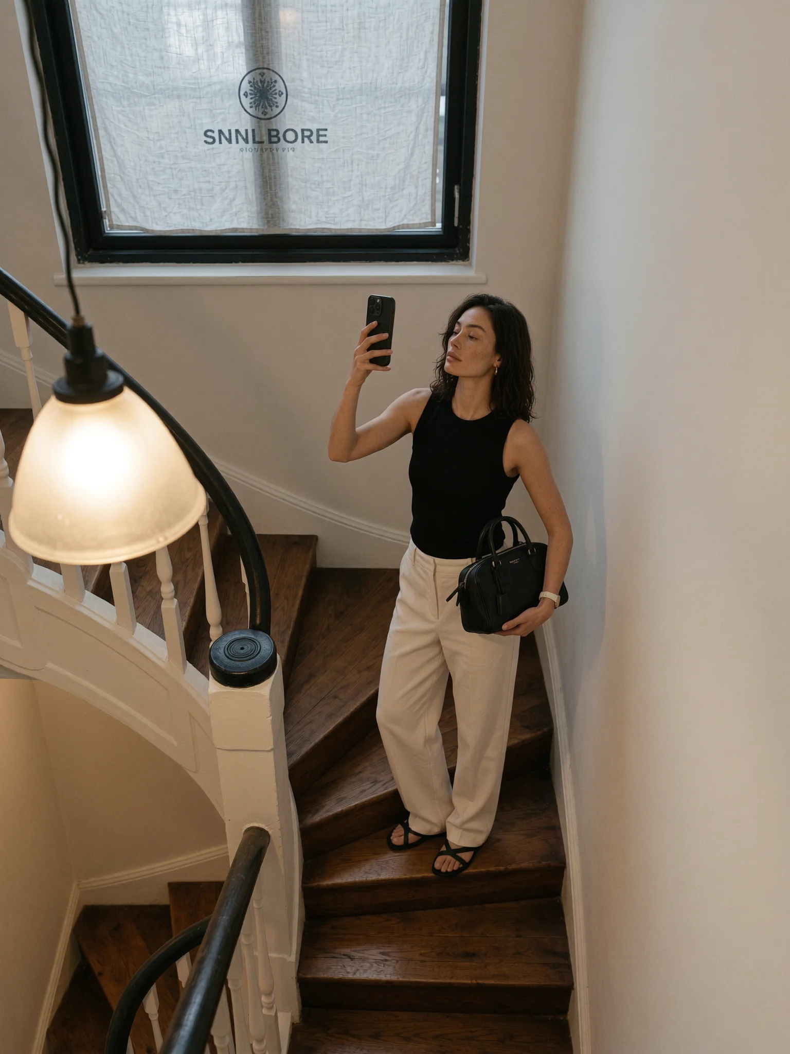 Minimalist staircase lifestyle fashion prompt