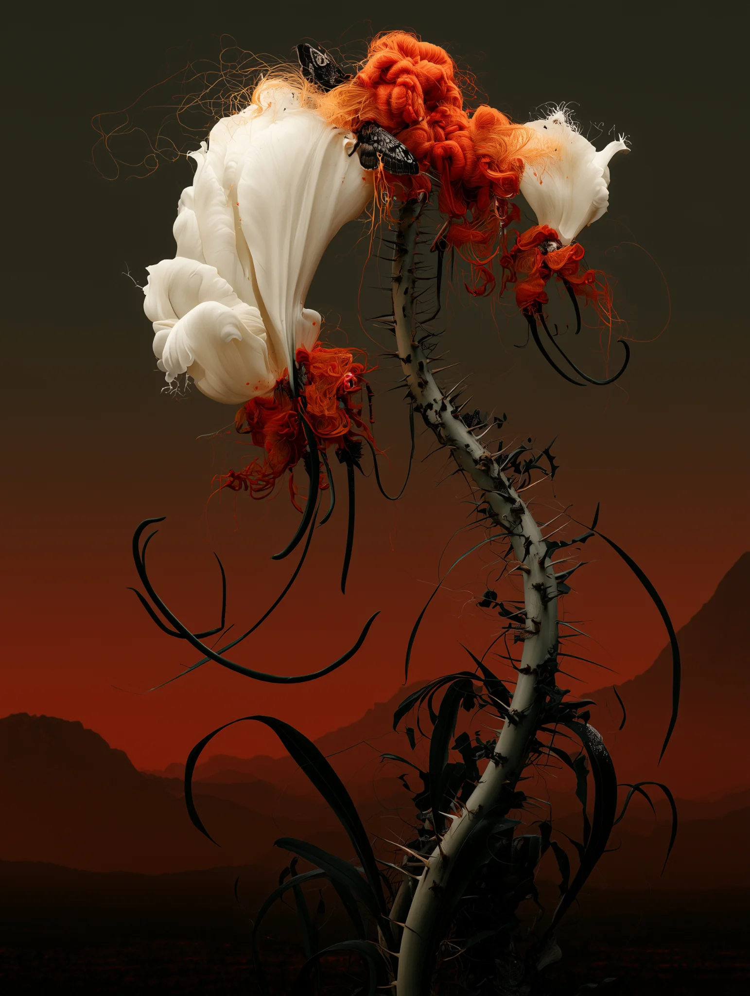 Surreal botanical 3D render prompt