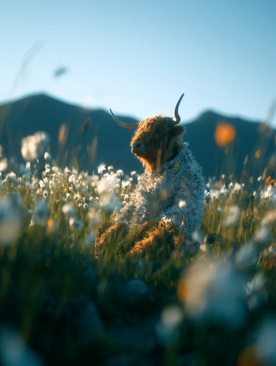 Cinematic Highland cow meadow prompt
