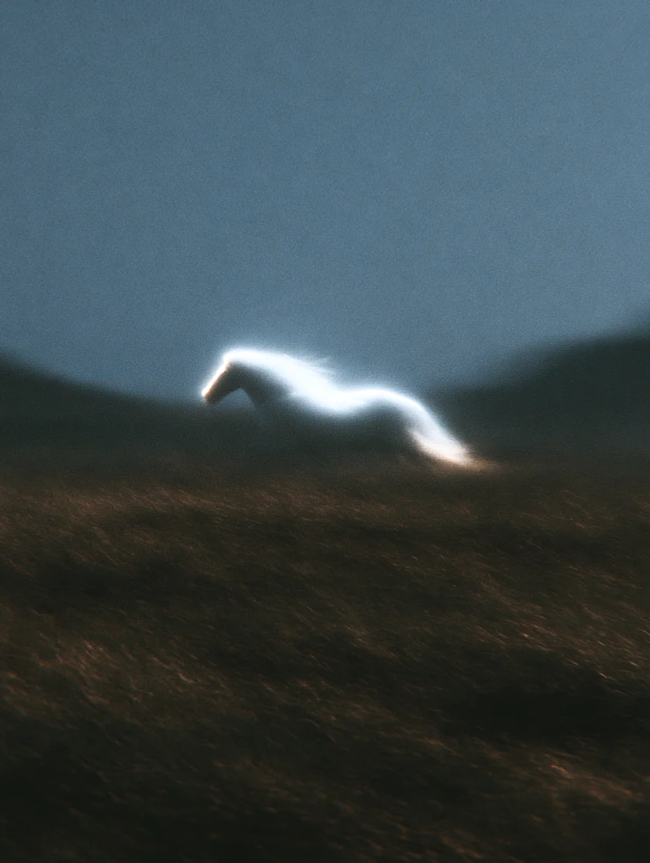 Ethereal glowing horse silhouette prompt