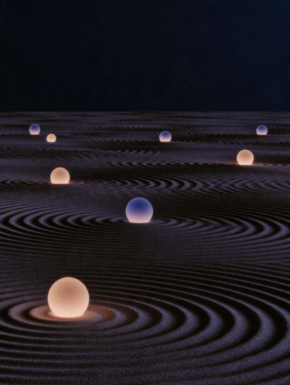 Zen garden luminous spheres prompt