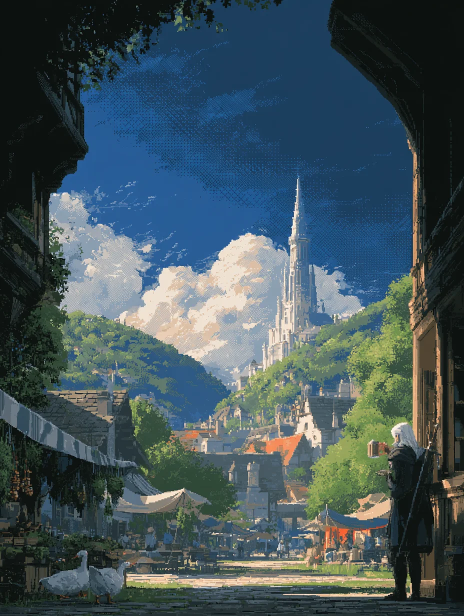 Pixel art fantasy village market prompt