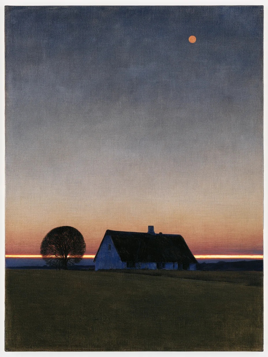 Minimalist rural landscape sunset prompt