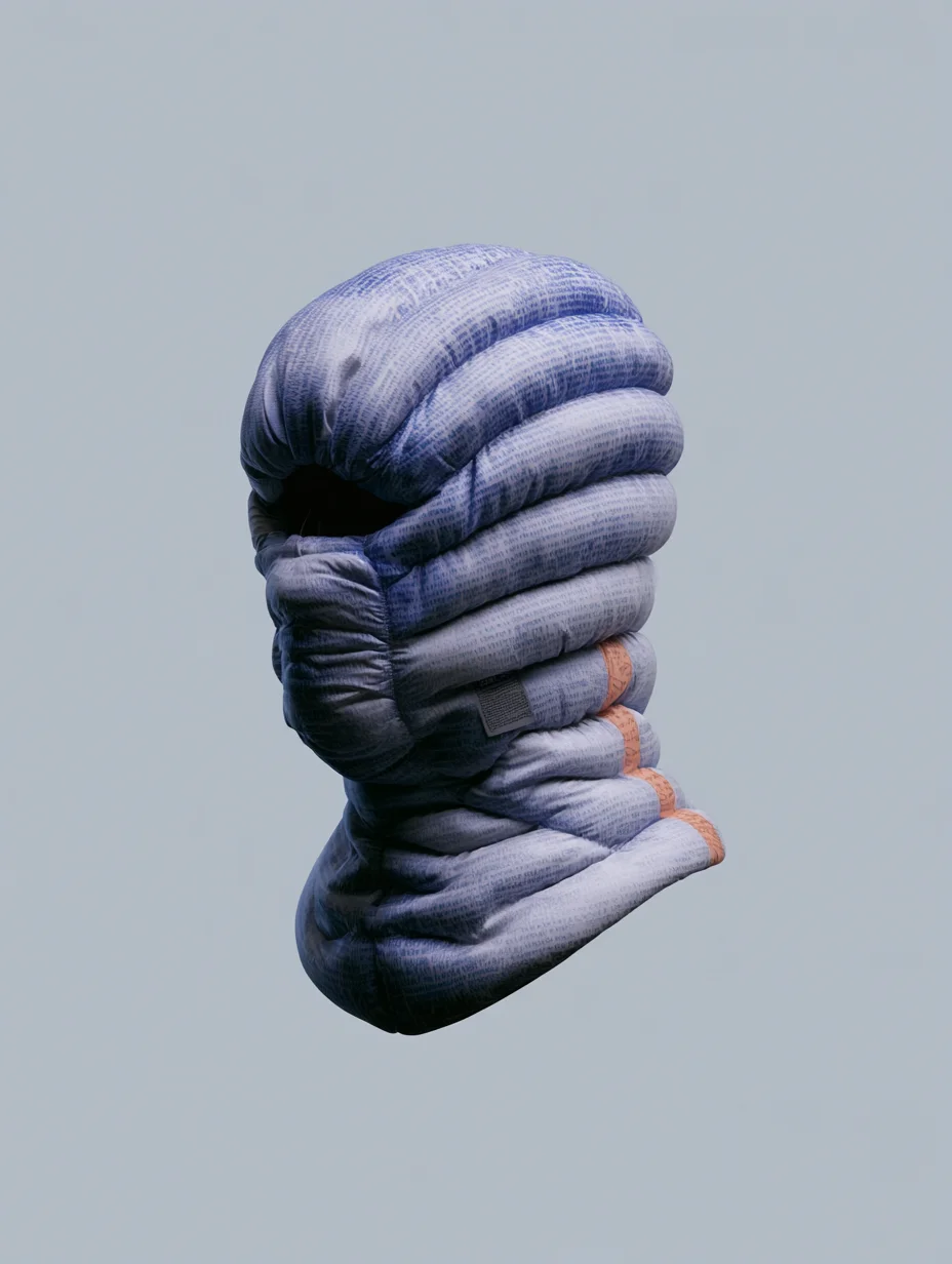 Sculptural quilted puffer balaclava prompt