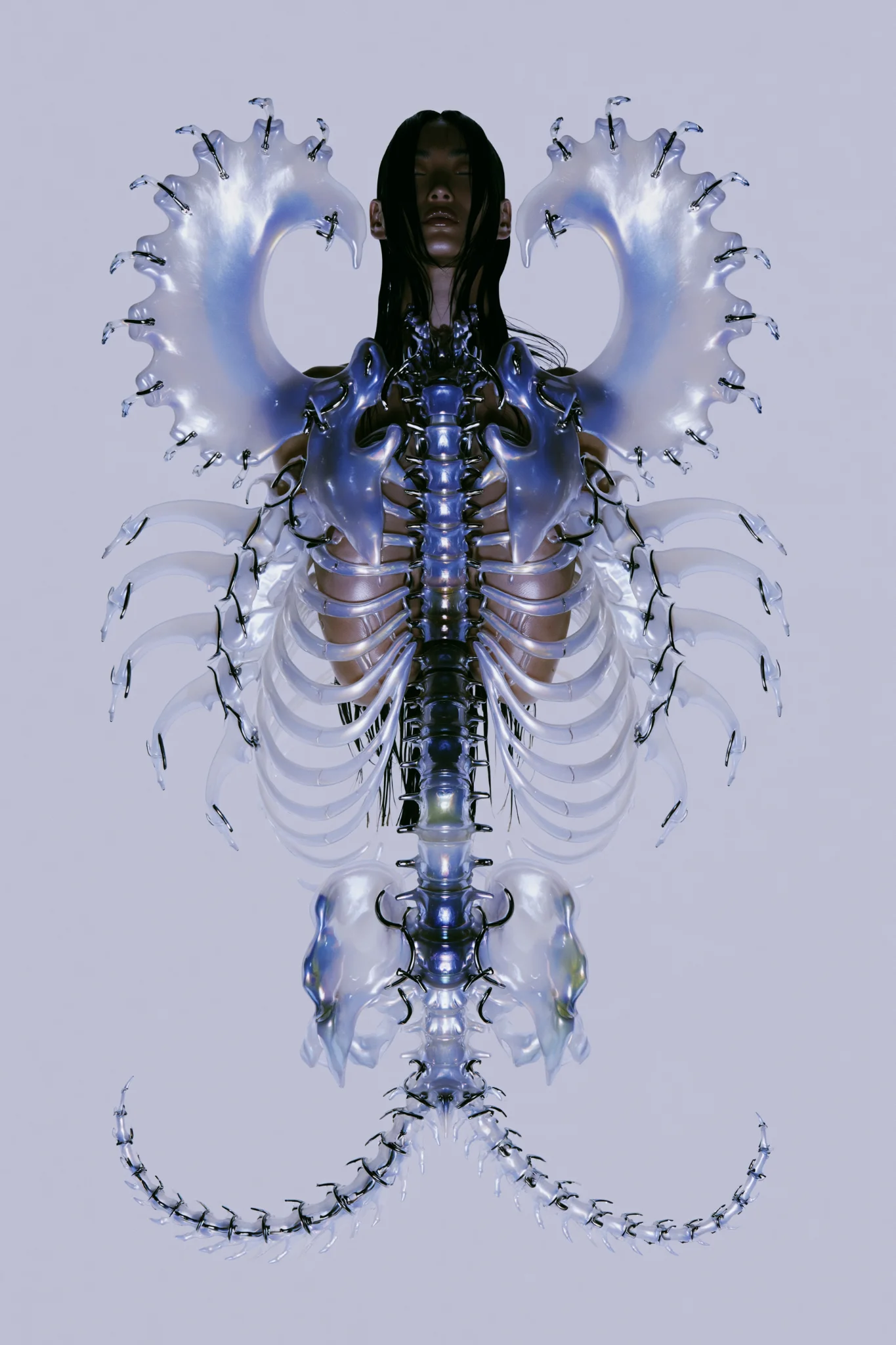 Futuristic haute couture skeleton anatomy prompt