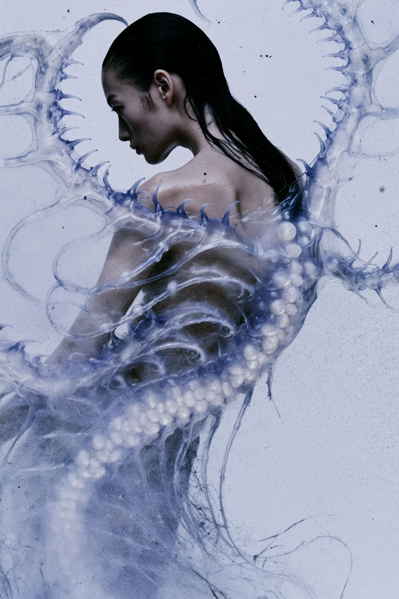 Ethereal biomimetic fashion editorial prompt