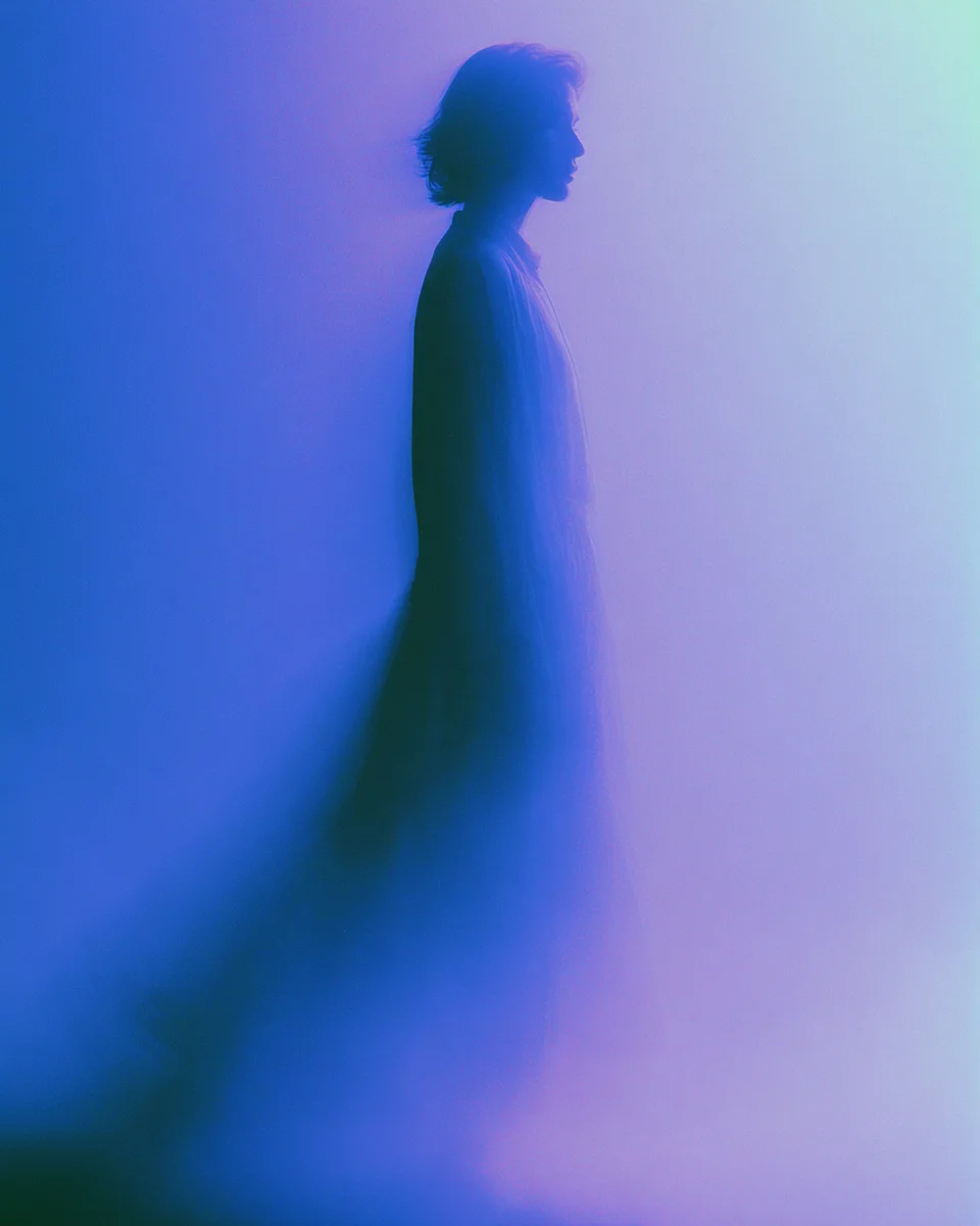 Ethereal motion blur silhouette prompt