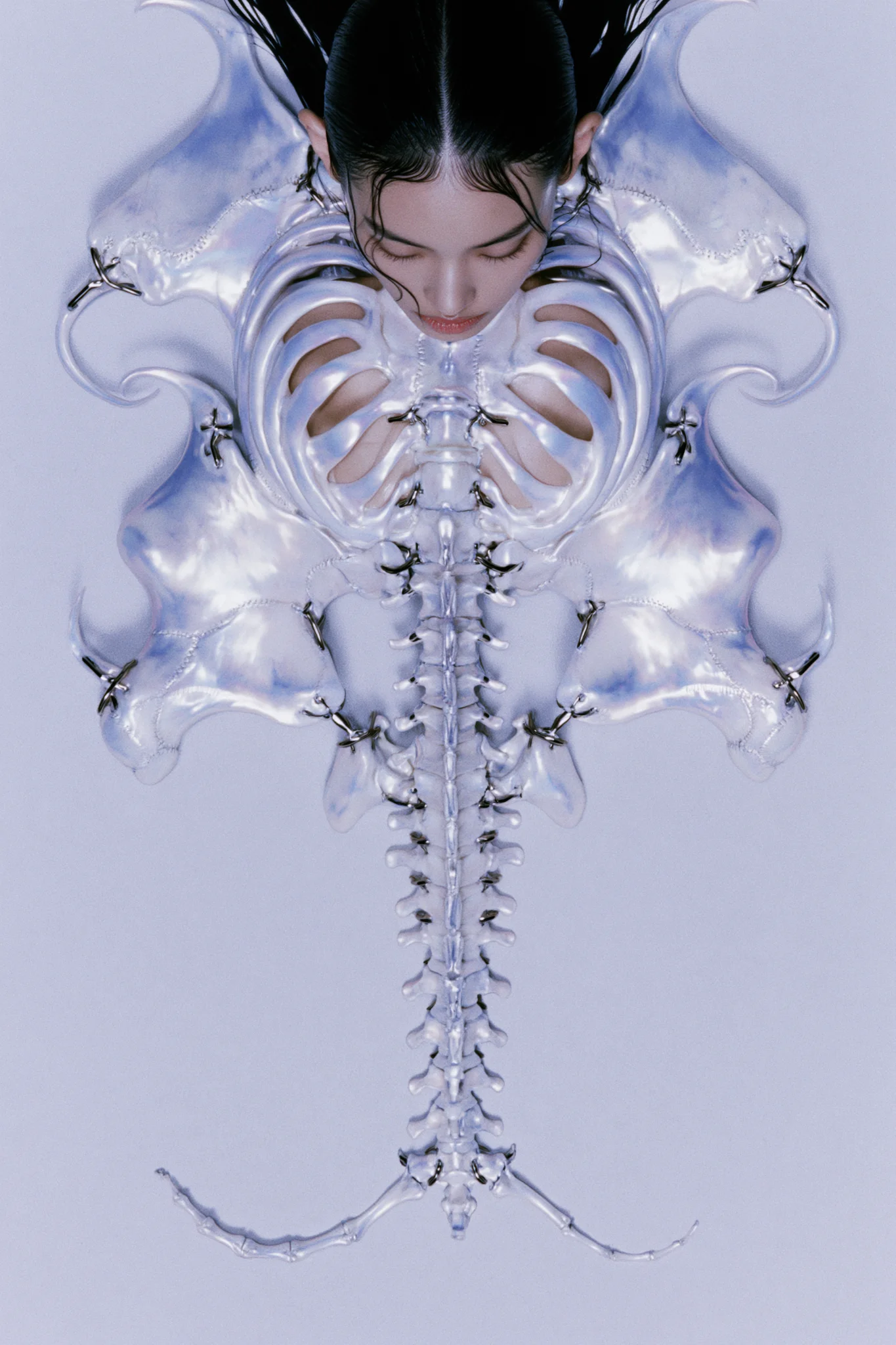 Ethereal futuristic skeletal couture prompt